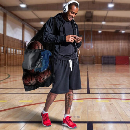 Soccer Ball Bag Large Mesh Drawstring Sports Storage Sack with Zipper Pocket for Basketball Volleyball Football Training Gear