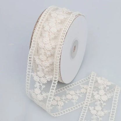 Lace Jacquard Embroidery Hollow Lace Ribbon DIY Bow Hair Accessories Flower Packaging Straw Hat Clothes Edge Ribbon - Beige-1