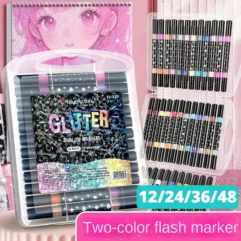24/48/72/96 Colors Dual Brush Tip Glitter Art Markers Metallic Paint Marker Pens DIY Crafts Birthday Cards, Making Poster, Al