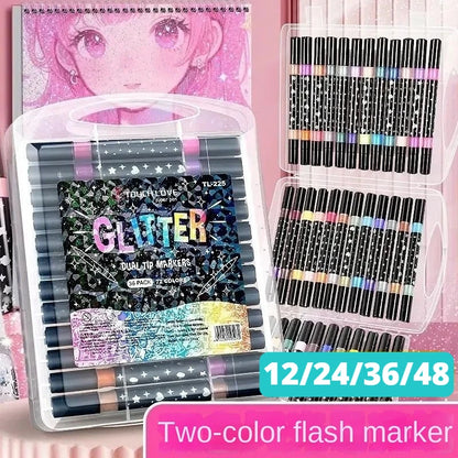 24/48/72/96 Colors Dual Brush Tip Glitter Art Markers Metallic Paint Marker Pens DIY Crafts Birthday Cards, Making Poster, Al