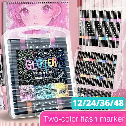 24/48/72/96 Colors Dual Brush Tip Glitter Art Markers Metallic Paint Marker Pens DIY Crafts Birthday Cards, Making Poster, Al