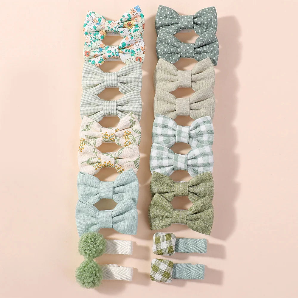 20pcs/set Lovely Kids Bows Hair Clips for Girls Barrette Boutique Full Coverage Fabric Children's Headwear Baby Hair Accessor
