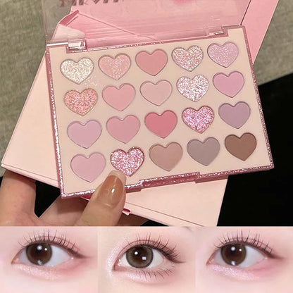 Sweet Pink 20 Color Heart Shaped Eyeshadow Plate Pearl Glitter Purple Eyeshadow Pink Blusher Naturally Brightens Korean Makeu