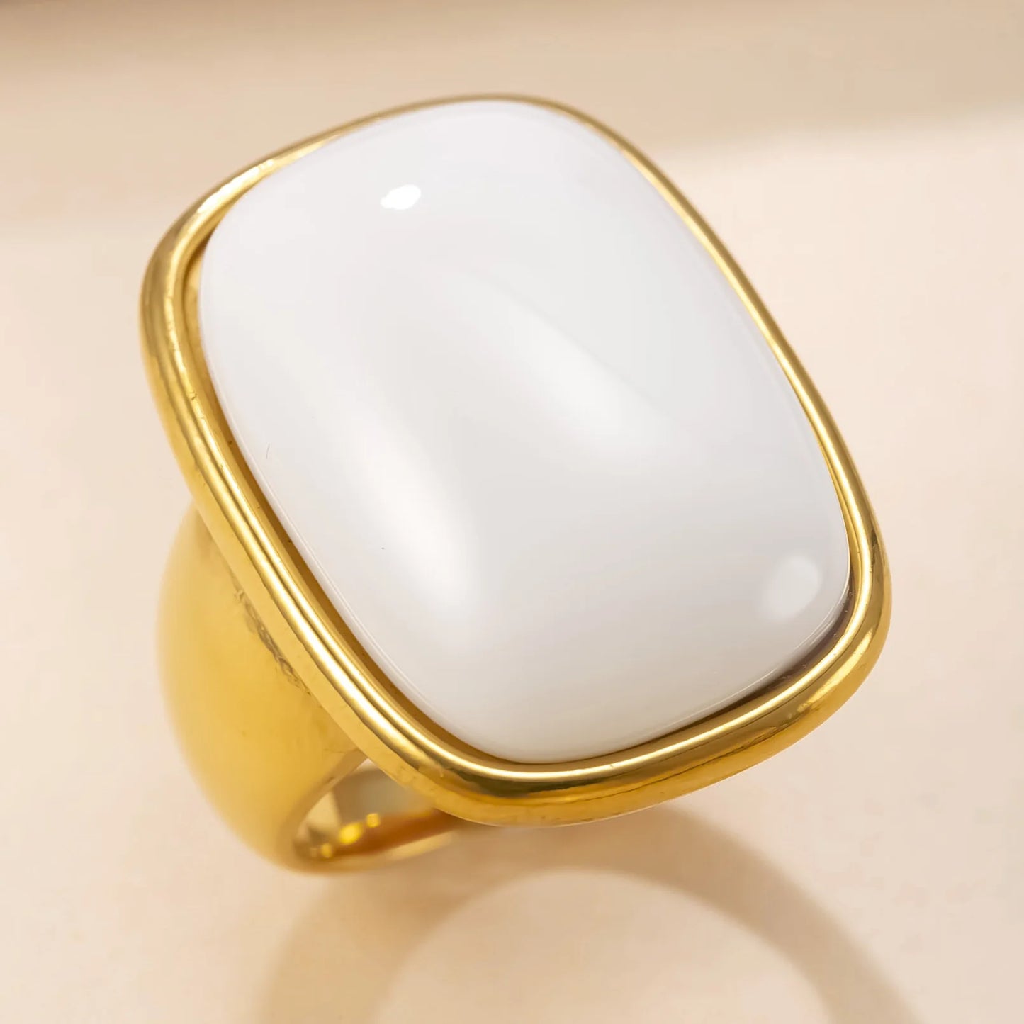 Vintage Natural Stone Ring for Women Stainless Steel Gold Color Ring Gold Plated No-Fading Jewelry