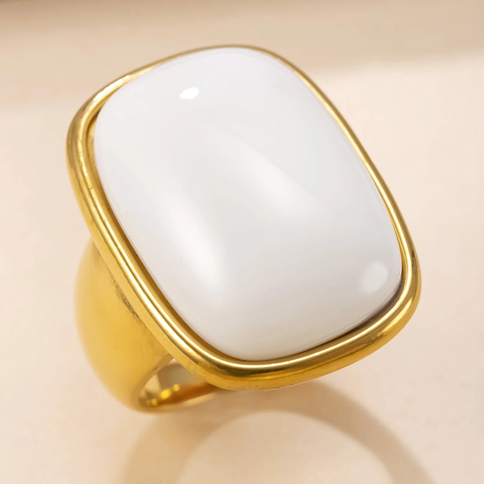 Vintage Natural Stone Ring for Women Stainless Steel Gold Color Ring Gold Plated No-Fading Jewelry