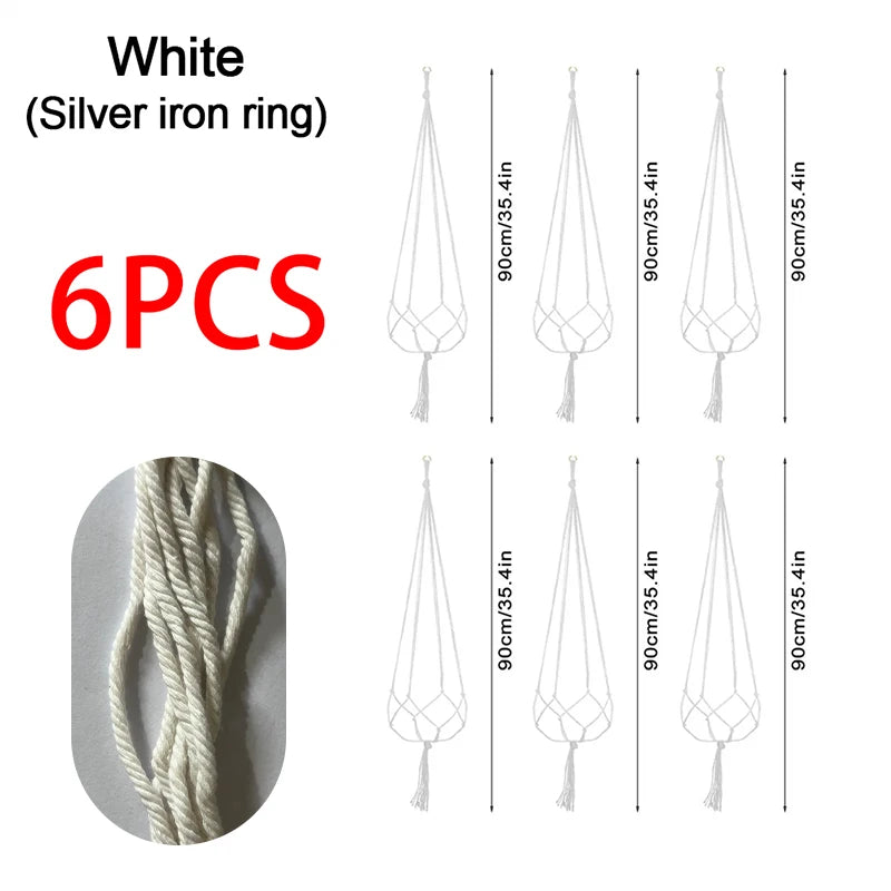 Hanging Plant Pot Hanging Basket Vases with Hook Creative Macrame Suspension Plant Planters for Hanging Flower Pot Net - 6pcs