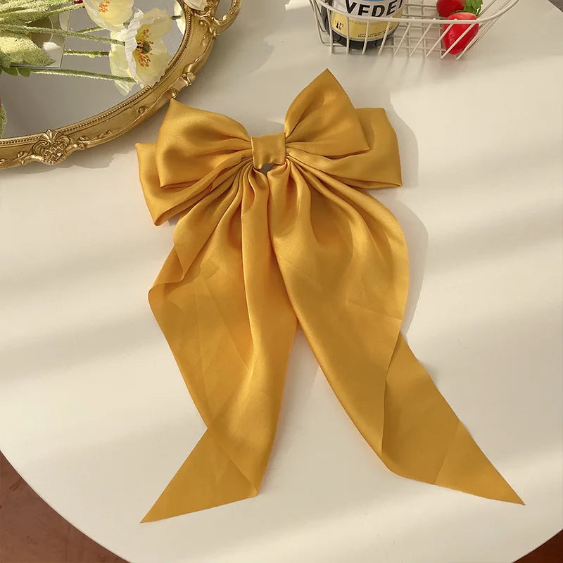 11 Solid Color Satin Ribbon Big Bows Hairpin Spring Clips Hair Accessories for Women Girls Trendy Korean Summer Headwear 2023