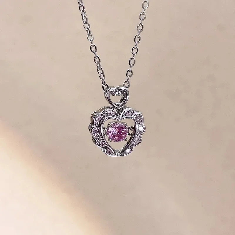 Korean Fashion Sweet Heart Shaped Necklace For Women Crystal Zircon Pendant Clavicle Chain Elegant Romantic Party Gift Jewelr