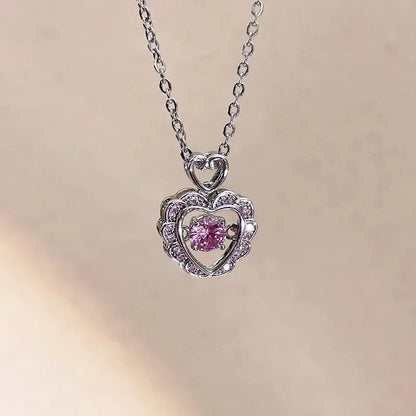 Korean Fashion Sweet Heart Shaped Necklace For Women Crystal Zircon Pendant Clavicle Chain Elegant Romantic Party Gift Jewelr