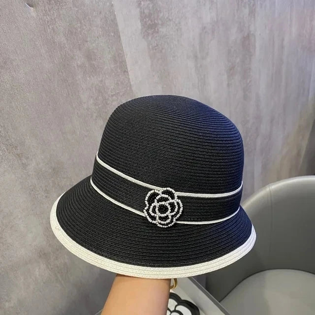 Boater Straw Hat wide brim French elegant square ribbon women's sun hat holiday straw hat 모자 햇빛 가리개 - 19