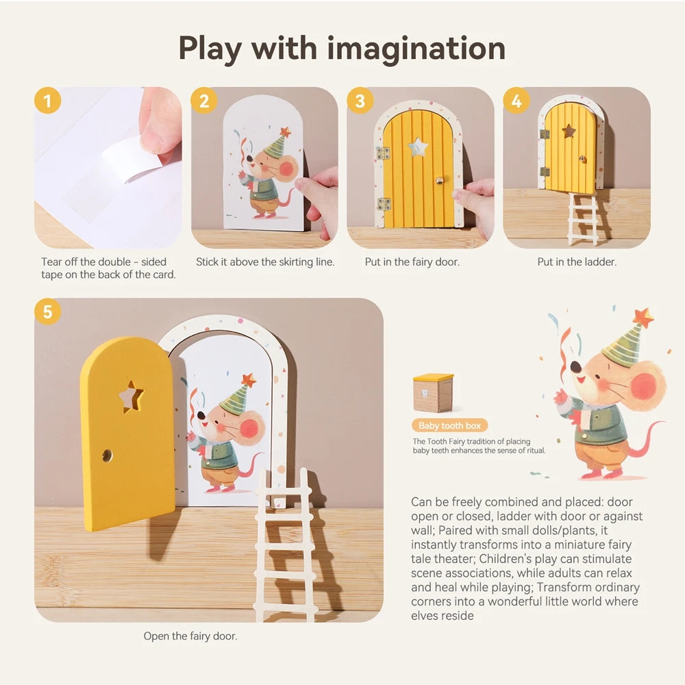 Baby Room Wooden Miniature Dollhouse Mini Home Fairy Elf Door Decorations Wood Wall Ornaments Outdoor Yard Garden Decor Craft