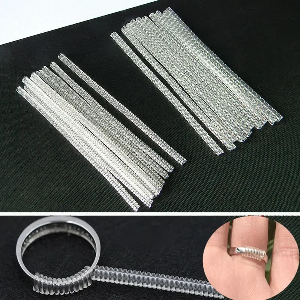 12pcs/Set Ring Size Reducer Tools Spiral Spring Based Rings Adjust Invisible Transparent Tightener Resizing Tool Jewelry Guar