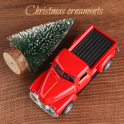 Mini truck+Christmas tree 2-piece ornament set; a good thing for home atmosphere decoration; living room and office desk orna