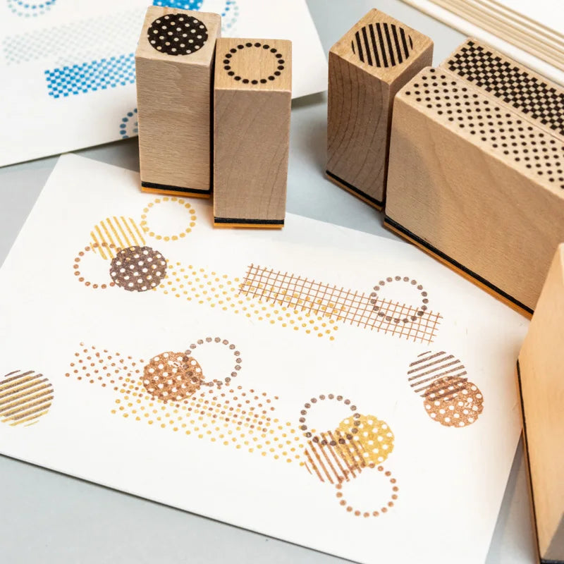 Journal GO Geometric Aesthetic Wooden Stamp Vintage Dot Gird Landscape Creative DIY Junk Journal Material Collage Stationery