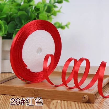 New (25 Yards/lot) 1/4''6mm Single Face Silk Satin Ribbon Wedding Decorative Ribbons Christmas Gift Wrap DIY Handmade Materia
