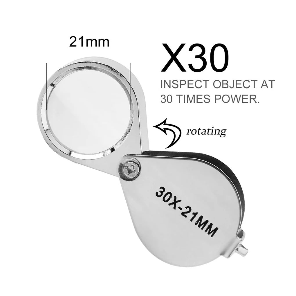 10-30X Pocket Loupe Magnifier Jewelry Magnifying Glass Foldable Diamond Lupa Triplet Jewelers Eye Glass Tool Reading Magnifie