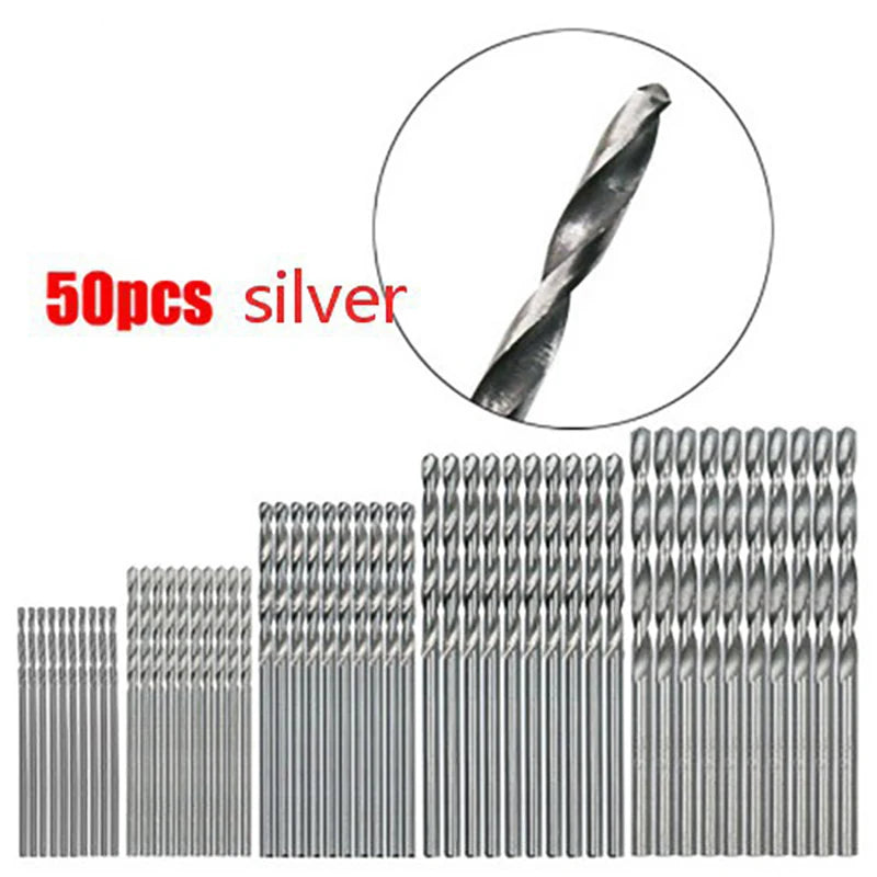 100/50Pcs Titanium Coated Drill Bits HSS High Speed Steel Set Tool Quality Power Tools 1/1.5/2/2.5/3mm - 50pcs Silver