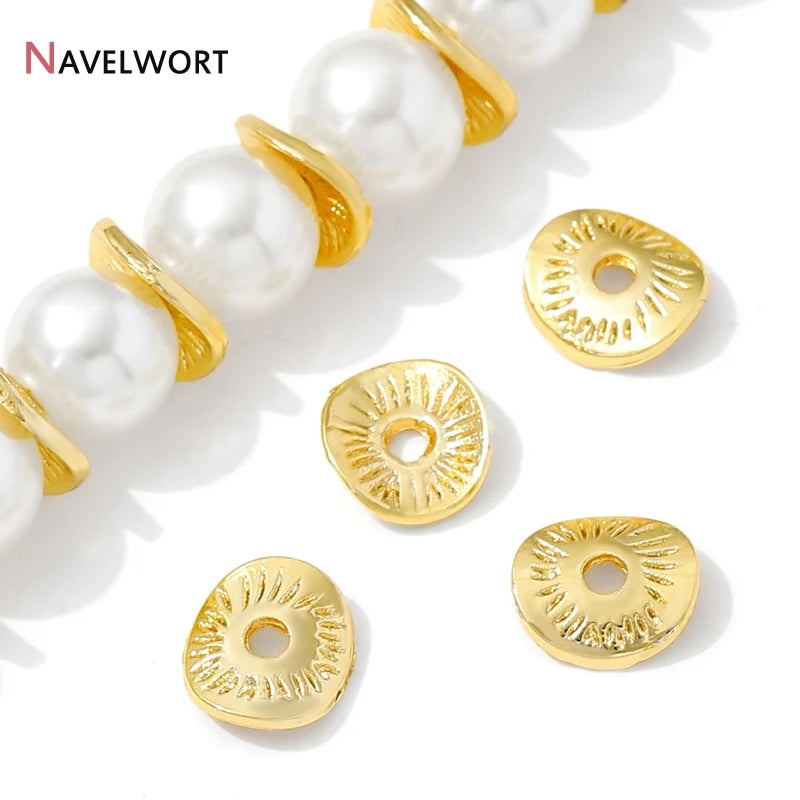 14K Gold Plated Oval Stripe Spacer Beads,Beads Separator,Brass Metal Flat Spacer Beads For Bracelet Necklace Making Accessori