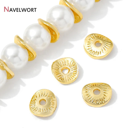 14K Gold Plated Oval Stripe Spacer Beads,Beads Separator,Brass Metal Flat Spacer Beads For Bracelet Necklace Making Accessori