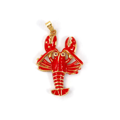 2 PCs Brass Ocean Series Lobster Jewelry Pendants 18K Gold Plated Red Enamel Crab Charms With Buttons For Necklace DIY Findin