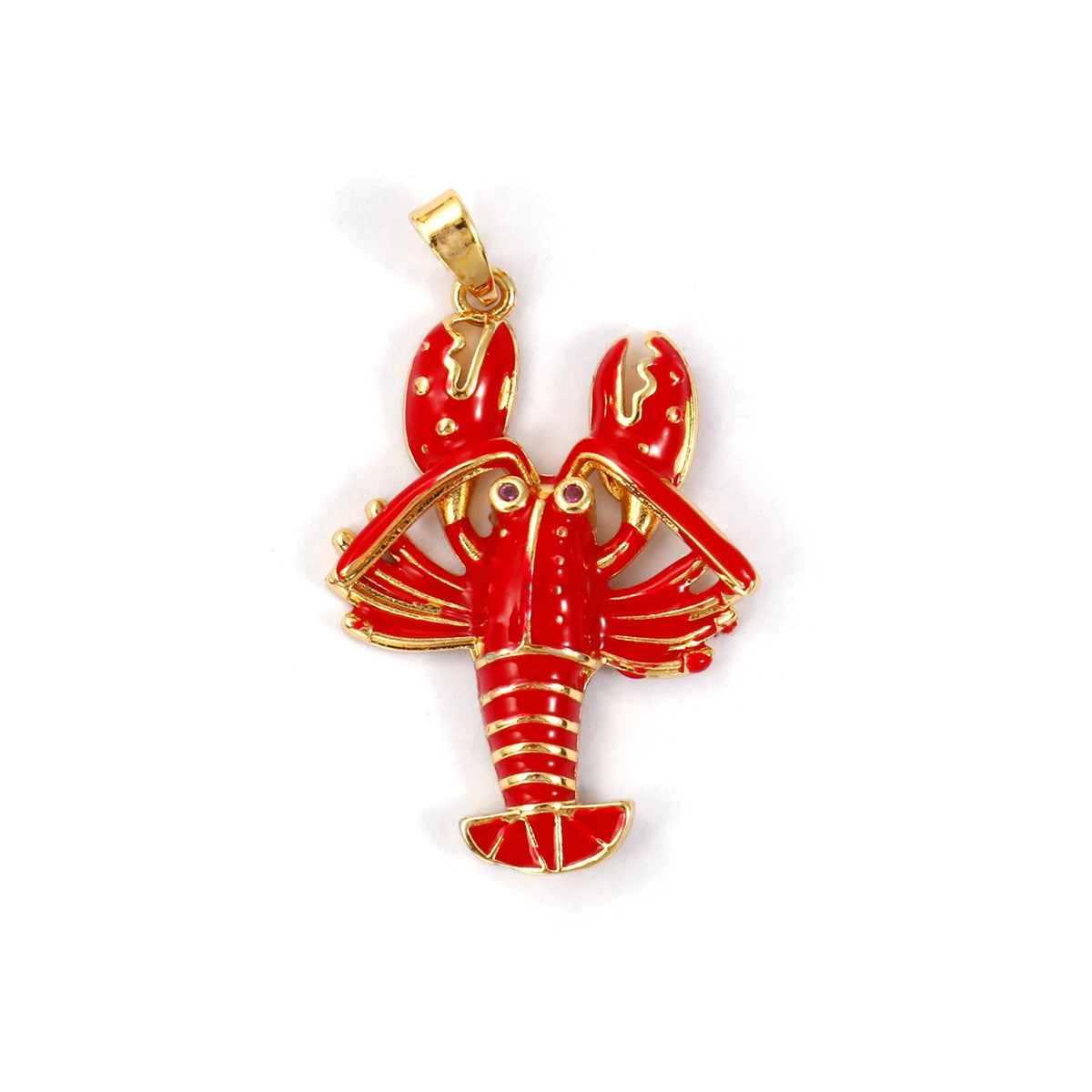 2 PCs Brass Ocean Series Lobster Jewelry Pendants 18K Gold Plated Red Enamel Crab Charms With Buttons For Necklace DIY Findin