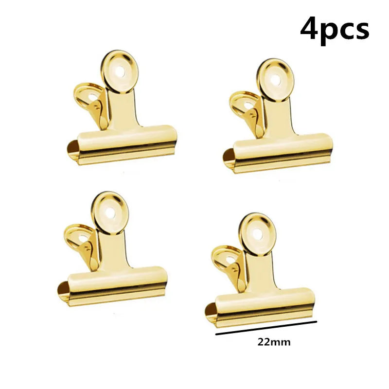 New 50mm 38mm 31mm 22mm Multicolor Round Metal Clamp Paper Clips Student School Office Supplies - 4pcs -22mmGolden