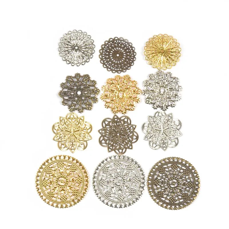 Round Flowers Filigree Wraps Connectors Metal Crafts Supplies For DIY Jewelry Accessories Findings Making Scrapbook Home Deco