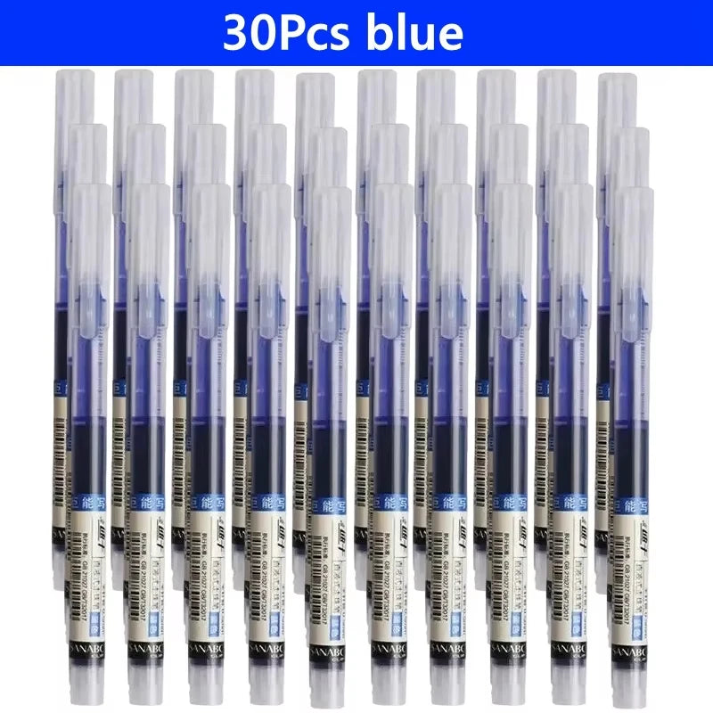 3-102Pcs/set Needle Type Gel Pens Straight Liquid Ballpoint Pen Kawaii Stationery School Office Supplies Writing - 30pcs blue