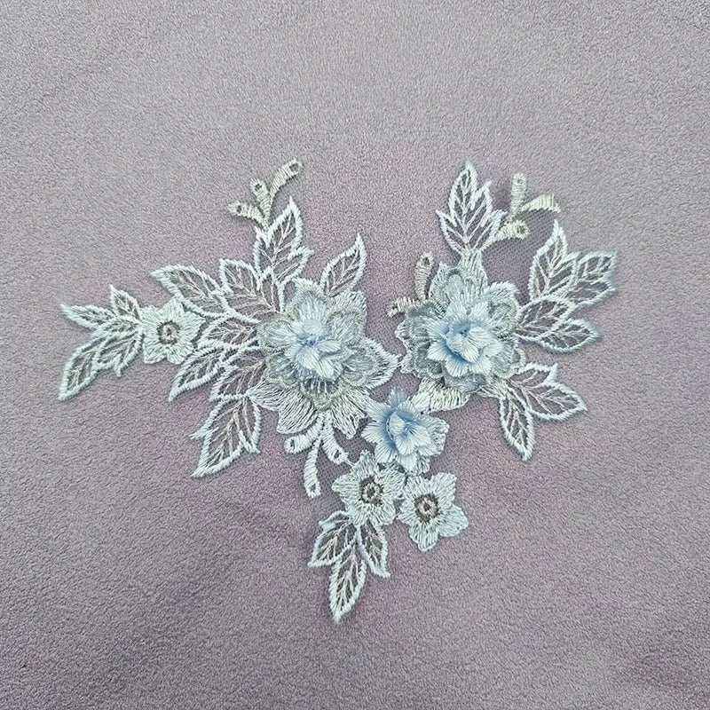 Lace Applique Sew on Patch Fabric 1Pair Embroidery Flower Exquisite Trim Patches Crafts Stickers Bag Gown Decoration