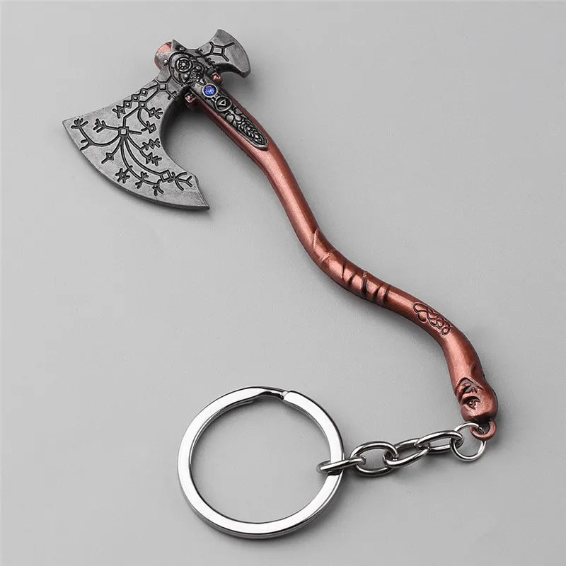 Punk Fashion Jewelry God Of War 4 Kratos Axe Keychains Exquisite Crystal Carved pattern Axe Pendant key holder Souvenir jewel