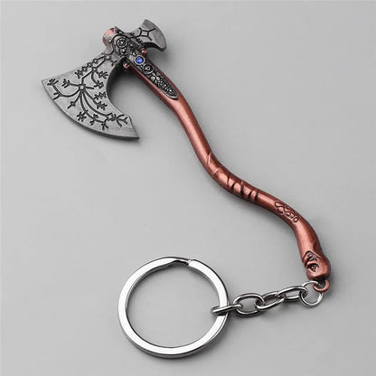 Punk Fashion Jewelry God Of War 4 Kratos Axe Keychains Exquisite Crystal Carved pattern Axe Pendant key holder Souvenir jewel