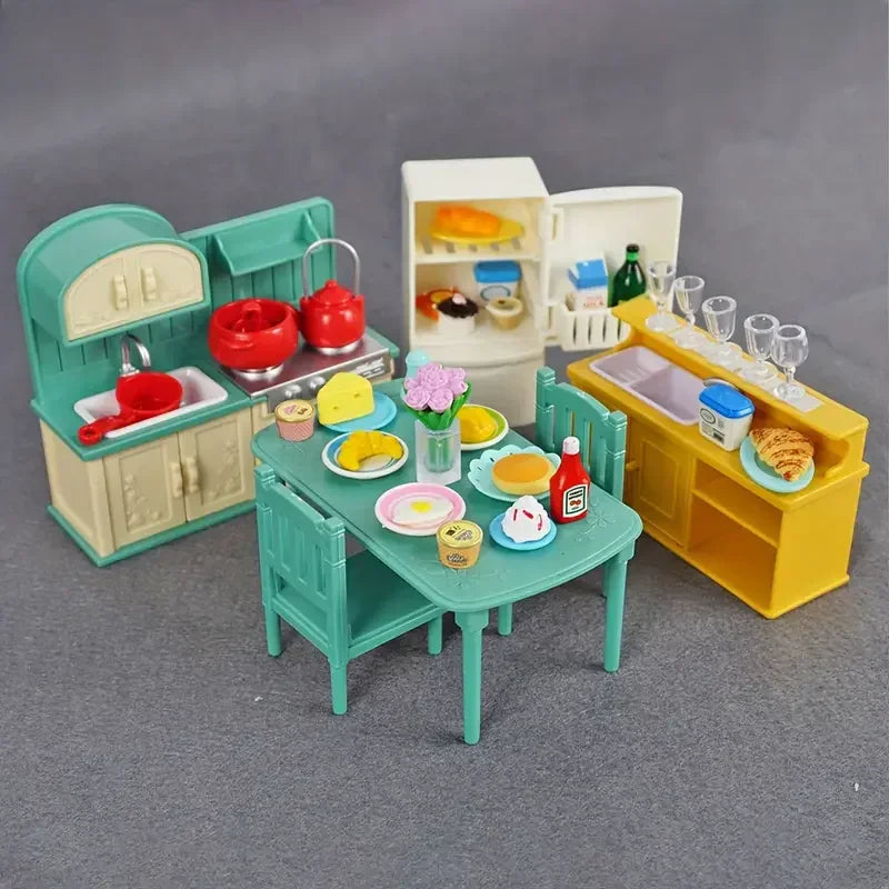 1:12 Miniature Furniture Forest Family Kitchen Toy Dining Table Dollhouse Accessories Bathroom Pretend Play For Girl Gifts To