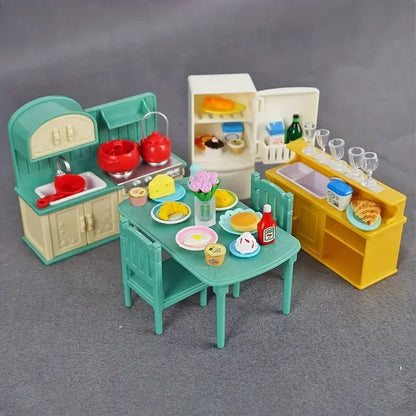 1:12 Miniature Furniture Forest Family Kitchen Toy Dining Table Dollhouse Accessories Bathroom Pretend Play For Girl Gifts To