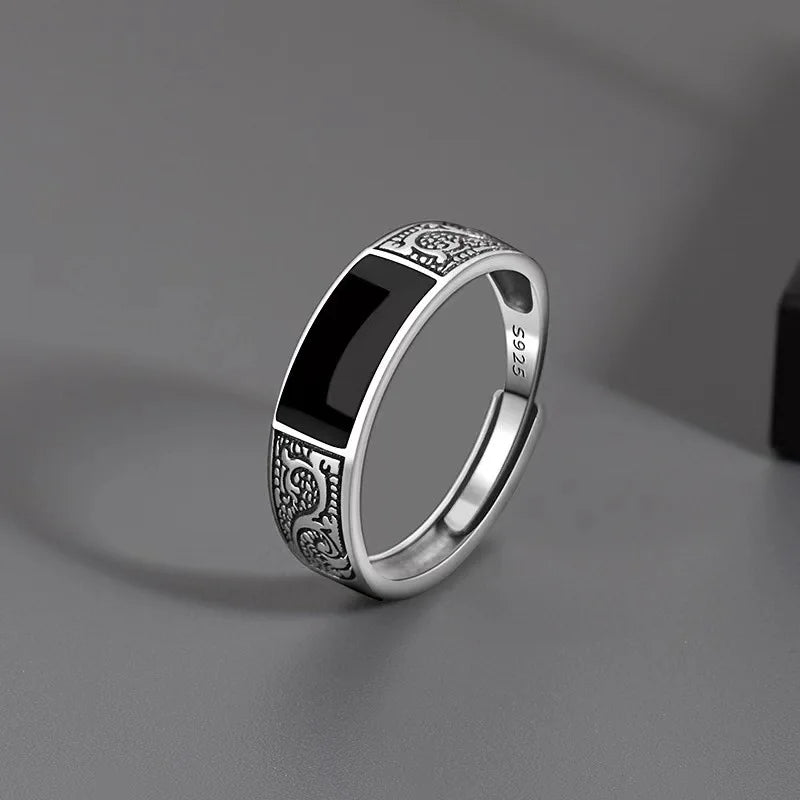 925 Sterling Silver Men's Ring Luxury black Gem For Men Wedding Fine Jewelry Accessories Party Gifts
