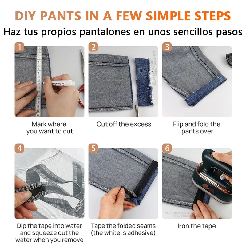 Self Adhesive Pants Hem Tape No Sew Iron on Trouser Edge Hemming Strip DIY Fabric Adhesive Tape for Quick Fix Jean Clothing