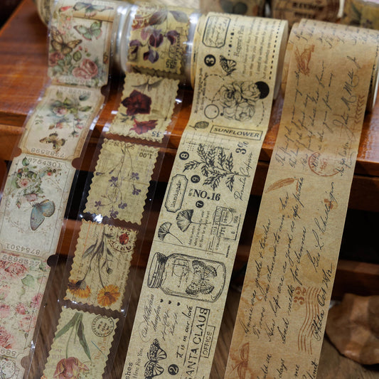 4 Rolls - Vintage Washi Die-Cut Tape - 2 Rolls 1.38In×78.7In + 2 Rolls 1.57In×78.7In - Decorative Paper Tape for Scrapbooking