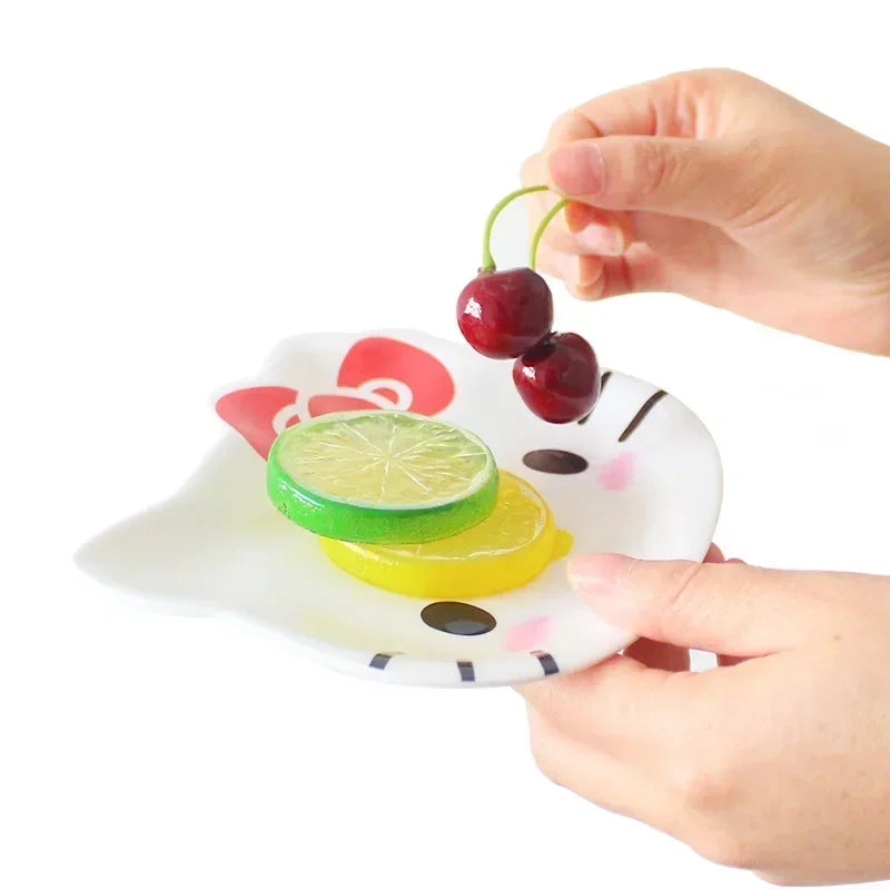 Sanrio My Melody Hello Kitty Kids Dinner Plate Anime Baby Children Kawaii Saucer Tableware Cute Fruit Plates Cartoon Snacks T