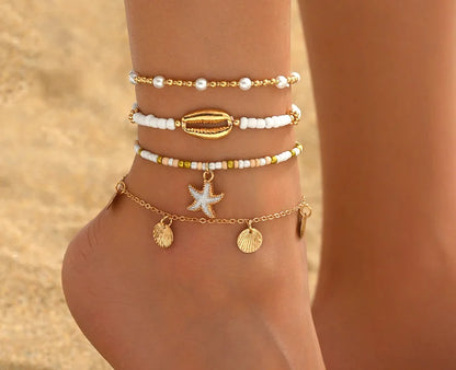 Beach Bead Anklet for Women Jewelry Retro Fashion Beads Stone Pendant Ankle Chain - 9