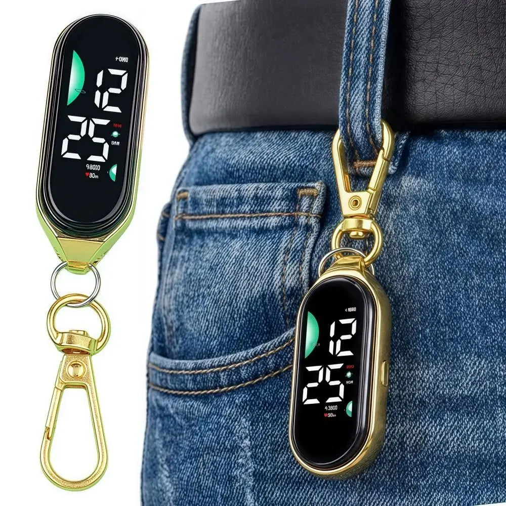 LED Electronic Hanging Watch Portable Waterproof Pocket Watch Digital Display Carabiner Luminous Pocket Watch Kids Adults
