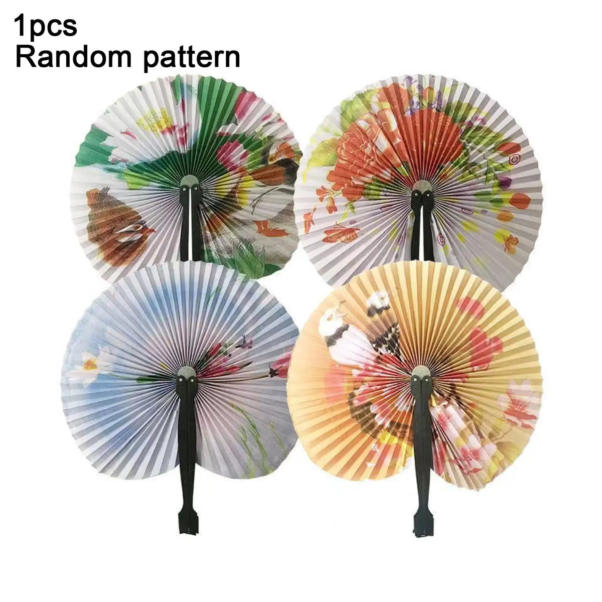 Chinese Origami Hand Fan Flower Print For Wedding Party Summer Beach Outdoor Chinese Decorations 1pc random color - Clear