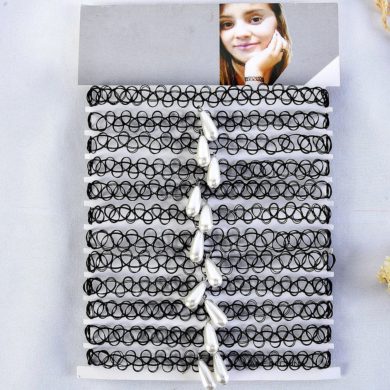 12pcs/lot Vintage Hippy Stretch Tattoo Choker Necklace Elastic Chocker Necklace Fishing Line Tattoo Colorful Necklace - Style