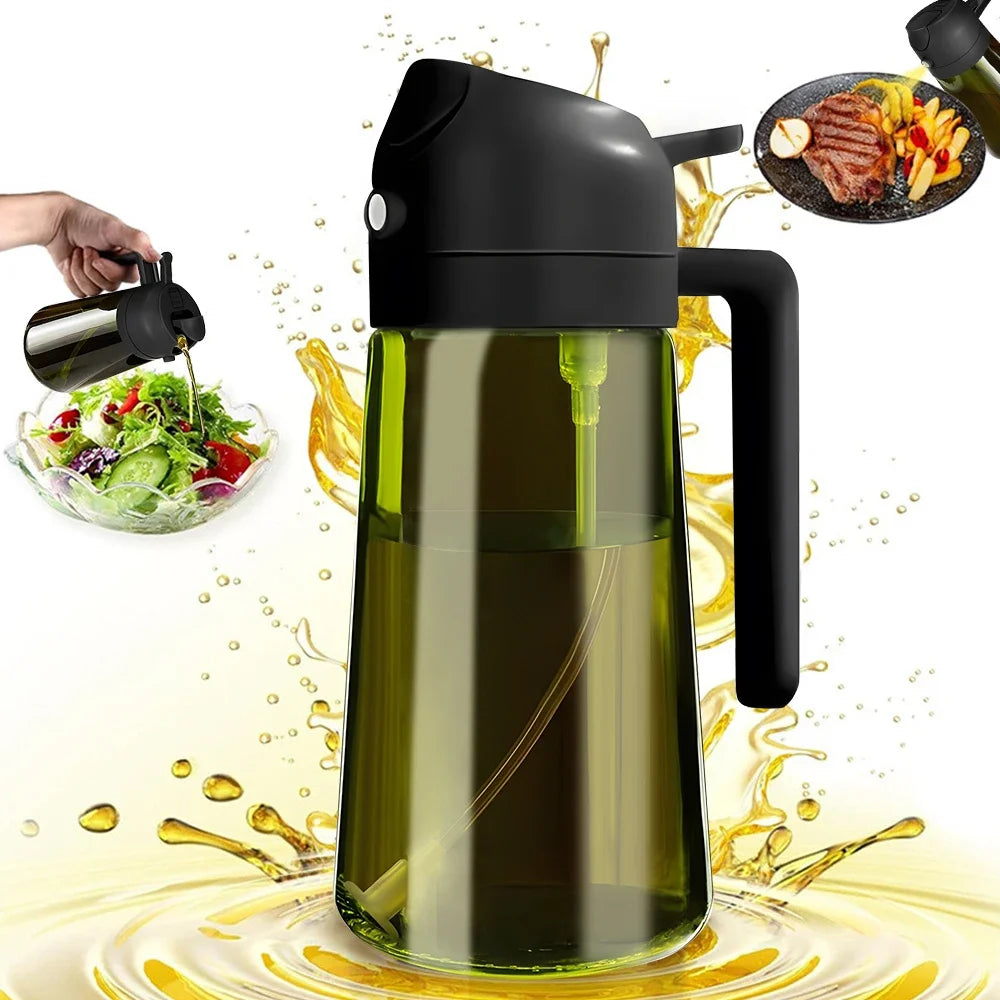 470ML/16oz Light-Blocking Dark Oil Sprayer for Cooking 2 in 1 Olive Oil Dispenser Bottle for Kitchen Dark Green Glass Oil Bot