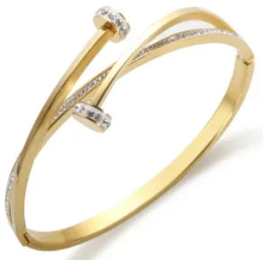Stainless Steel With Zirconia Bracelet Bangle Simple Jewelry - B2 Gold