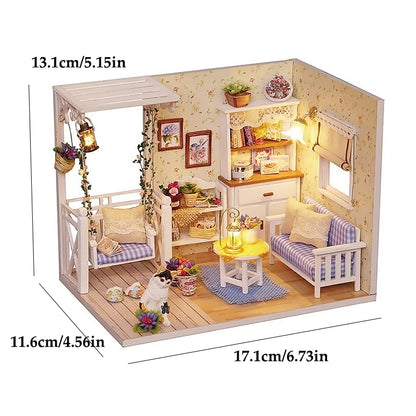 Kitten Mini Doll House 3D Puzzle Assembly Model Building Kit Creative Room Bedroom Decoration With Furniture Wooden Crafts Gi