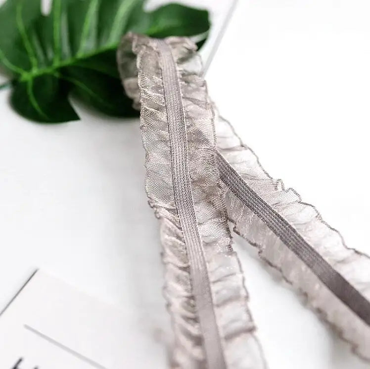 5 Yards Pleated Stretch Lace Trims Ribbons Ruffled Elastic Band Baby Hairband Belt Shoes Decorative Tapes DIY Craft Supplies 
