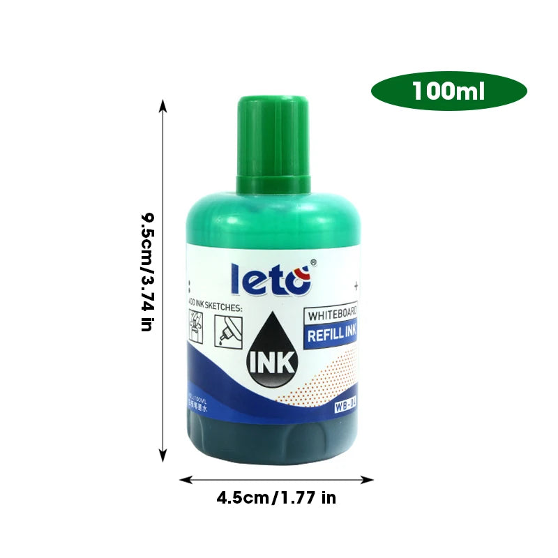 1Box 100ml Whiteboard Marker Ink Refill Set - Assorted Colors Pack of Red Blue Black Green - Compatible with All Erasable Whi