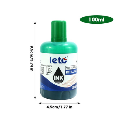 1Box 100ml Whiteboard Marker Ink Refill Set - Assorted Colors Pack of Red Blue Black Green - Compatible with All Erasable Whi