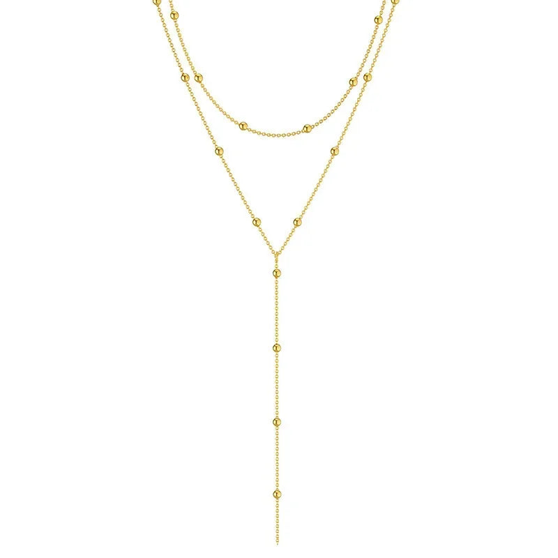 Gold Plated Lariat Necklace for Women Double Laryer Long Chain Drop Pendant Choker Necklaces Fashion Gifts - 1