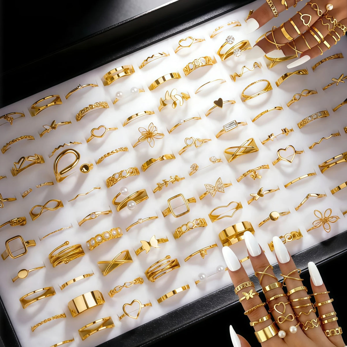 10/20/30/50/100Pieces Fashion Hollow-Out Rings Set For Women Mix Style Trendy Flowers Heart Butterfly Daily Jewelry Party Gif
