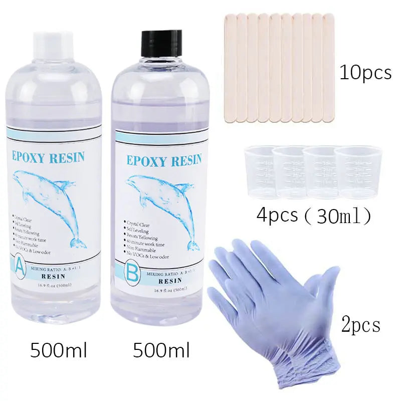 1:1 Clear Epoxy Resin Crystal Clear Art Resin Epoxy 2 Part Epoxy Casting Resin Kit with Measuring Cups, Stick, Silicone Glove